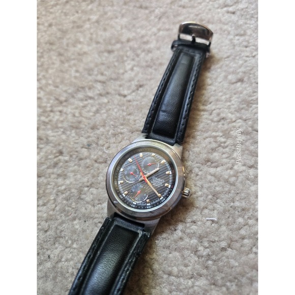 Casio Watch Mens Day Date 24 Hour Subdial Black Dial Quartz Modern Prep vtg